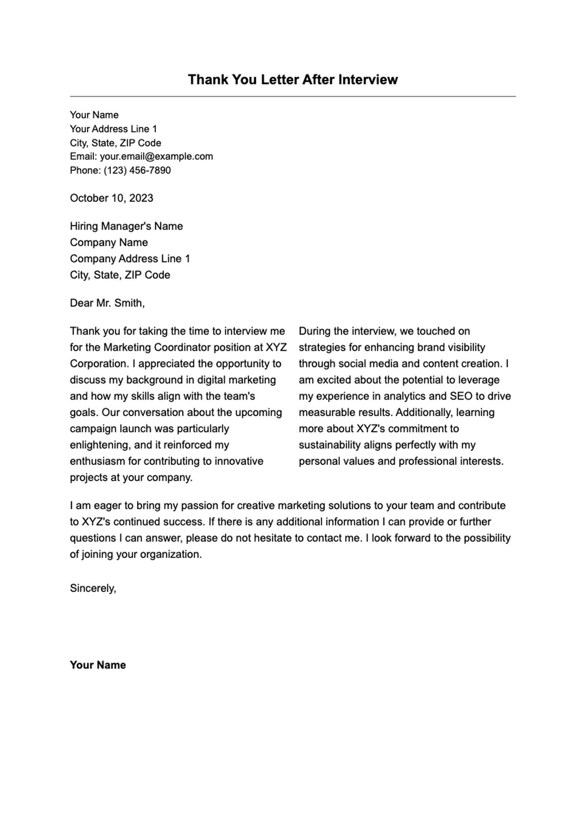 After interview thank you letter template with placeholder fields_variant_2